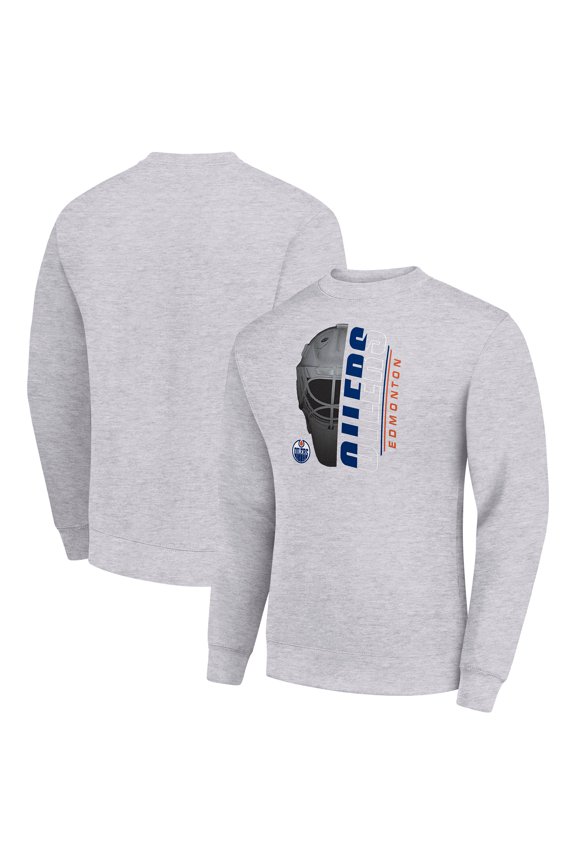 Men's Starter Heather Gray Edmonton Oilers Half Helmet Team Logo Pullover Sweatshirt
