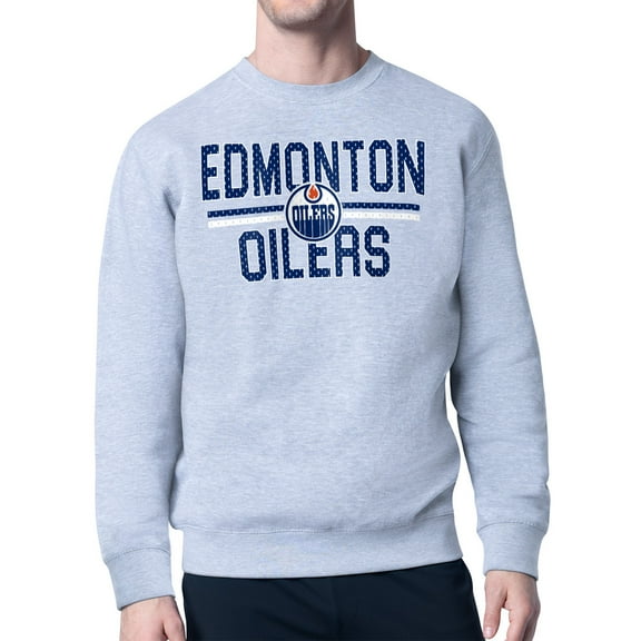 Men's Starter Heather Gray Edmonton Oilers Mesh Look Team Name Logo Pullover Sweatshirt