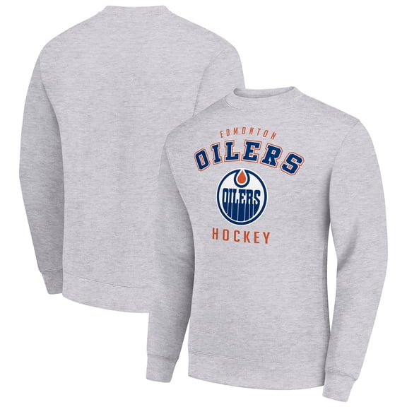 Men's Starter Heather Gray Edmonton Oilers Team Logo Fleece Pullover Sweatshirt