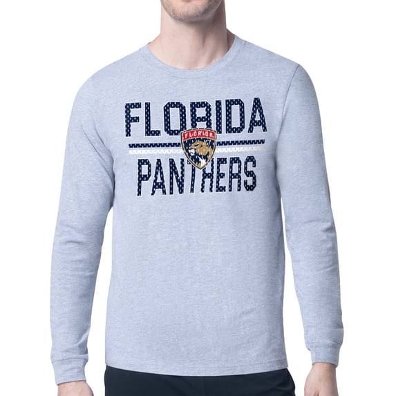 Men's Starter Heather Gray Florida Panthers Mesh Look Team Name Logo Long Sleeve T-Shirt