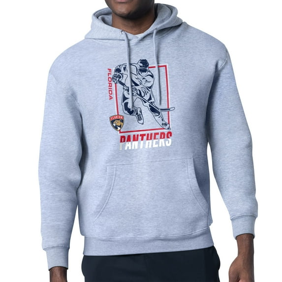 Men's Starter Heather Gray Florida Panthers Player Grid Fleece Pullover Hoodie