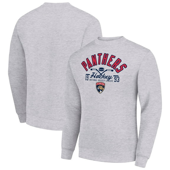 Men's Starter Heather Gray Florida Panthers Stick And Puck Logo Fleece Pullover Sweatshirt