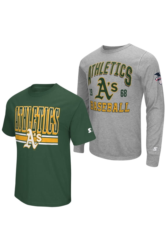 Men's Starter Heather Gray/Green Athletics Two-Pack Long Sleeve & Short Sleeve T-Shirt Set