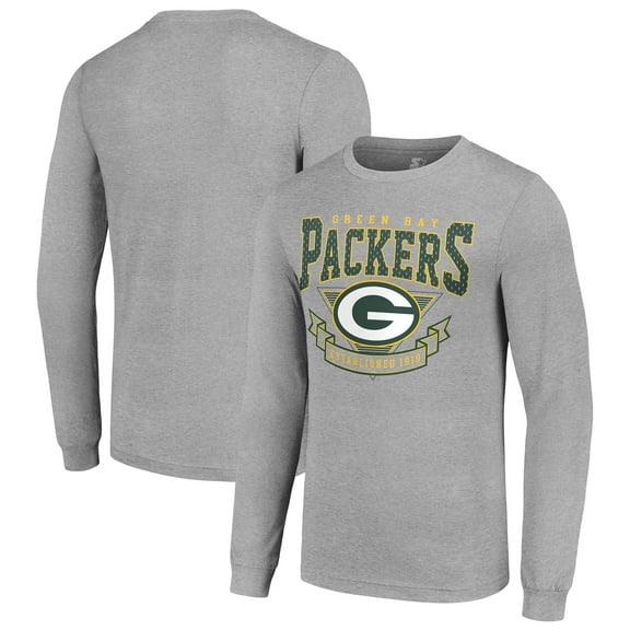 Men's Starter Heather Gray Green Bay Packers '80s Inspired Team Logo Long Sleeve T-Shirt