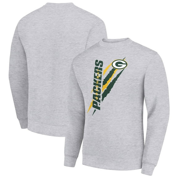Men's Starter Heather Gray Green Bay Packers Color Scratch Team Graphic Fleece Pullover Sweatshirt