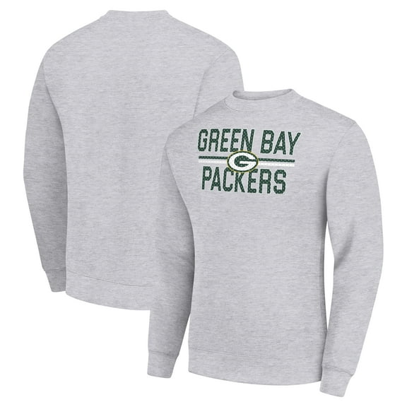 Men's Starter Heather Gray Green Bay Packers Team Mesh Print Graphic Pullover Sweatshirt