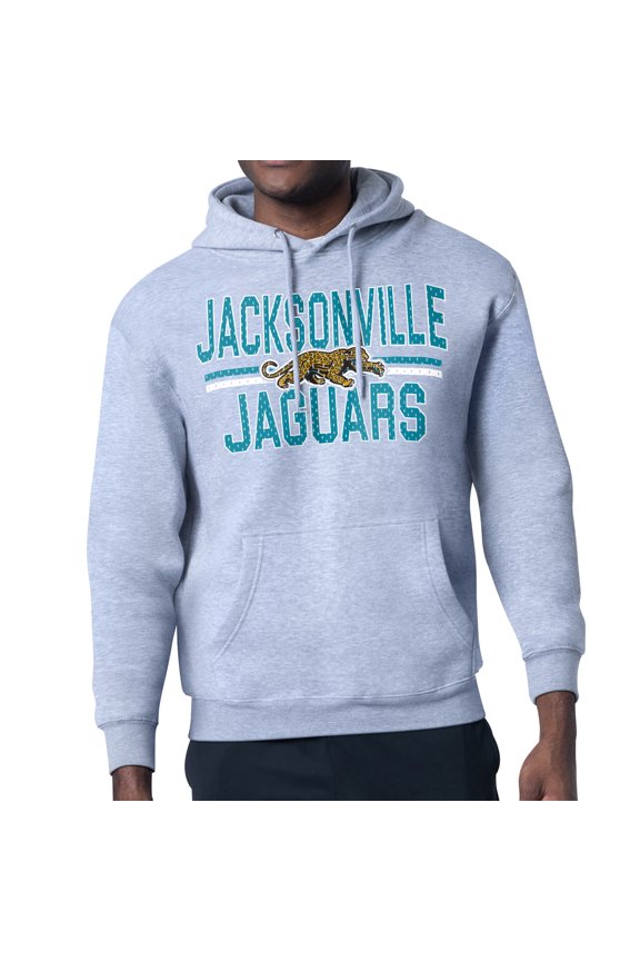 Men's Starter  Heather Gray Jacksonville Jaguars Mesh Look Retro Team Logo Pullover Hoodie