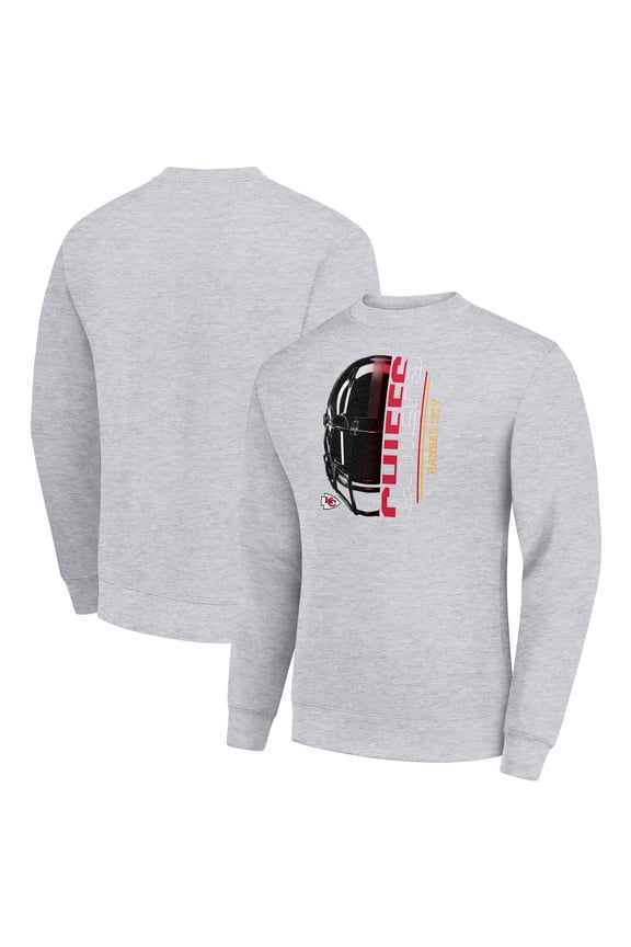 Men's Starter Heather Gray Kansas City Chiefs Half Helmet Team Graphic Tri-Blend Fleece Pullover Sweatshirt
