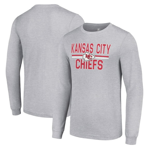 Men's Starter Heather Gray Kansas City Chiefs Team Mesh Print Graphic Long Sleeve T-Shirt