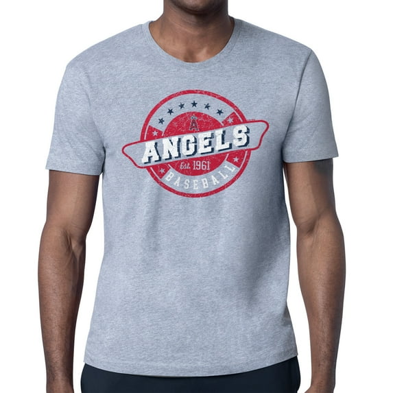 Men's Starter Heather Gray Los Angeles Angels Route 66 Team Logo T-Shirt