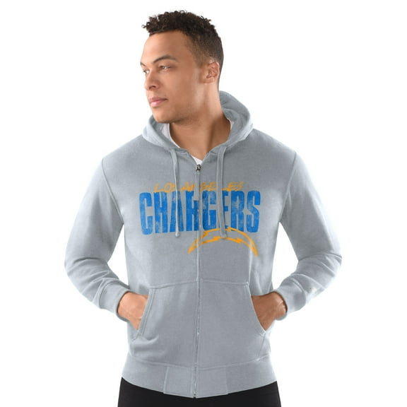 Men's Starter Heather Gray Los Angeles Chargers Distressed Classic Full-Zip Hoodie