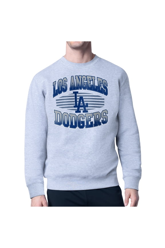Men's Starter Heather Gray Los Angeles Dodgers Team Grit Graphic Fleece Pullover Sweatshirt