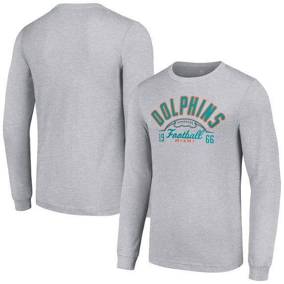 Men's Starter Heather Gray Miami Dolphins Half Ball Team Long Sleeve T-Shirt