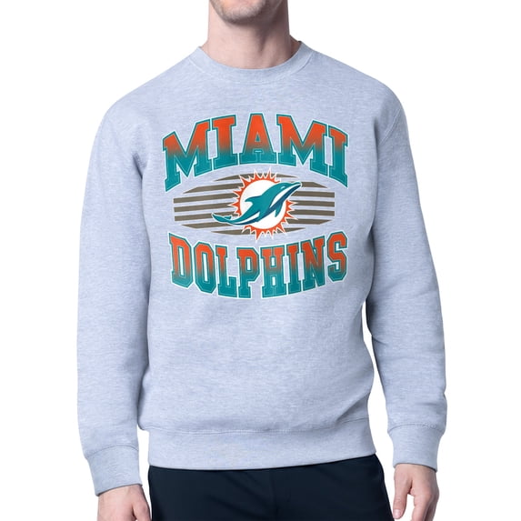 Men's Starter Heather Gray Miami Dolphins Team Grit Graphic Fleece Pullover Sweatshirt