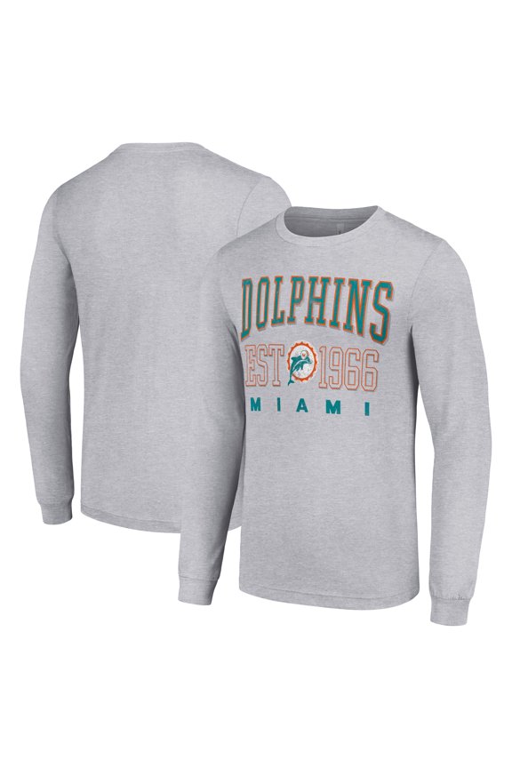 Men's Starter Heather Gray Miami Dolphins Throwback Logo Long Sleeve T-Shirt