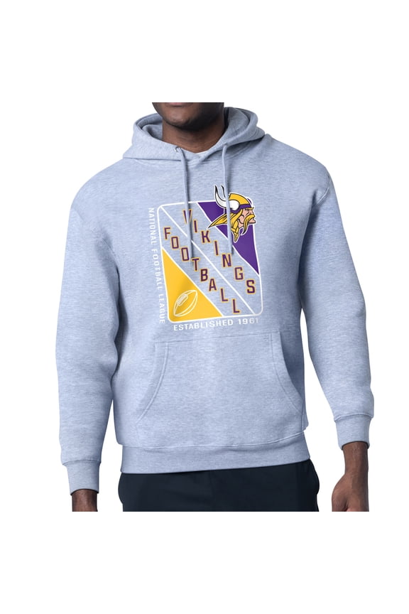 Men's Starter Heather Gray Minnesota Vikings Shield Logo Pullover Hoodie