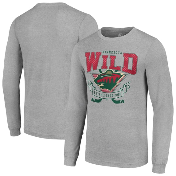 Men's Starter Heather Gray Minnesota Wild '80s Inspired Team Logo Long Sleeve T-Shirt