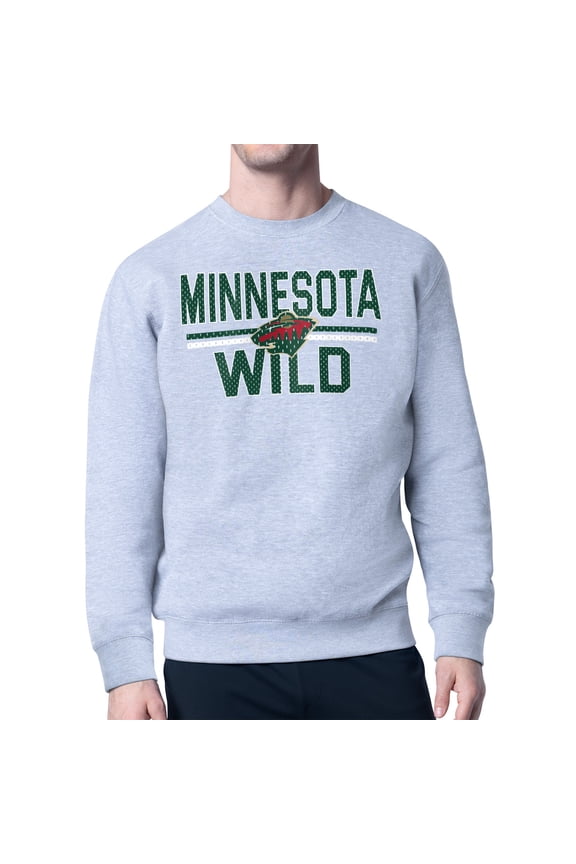 Men's Starter Heather Gray Minnesota Wild Mesh Look Team Name Logo Pullover Sweatshirt