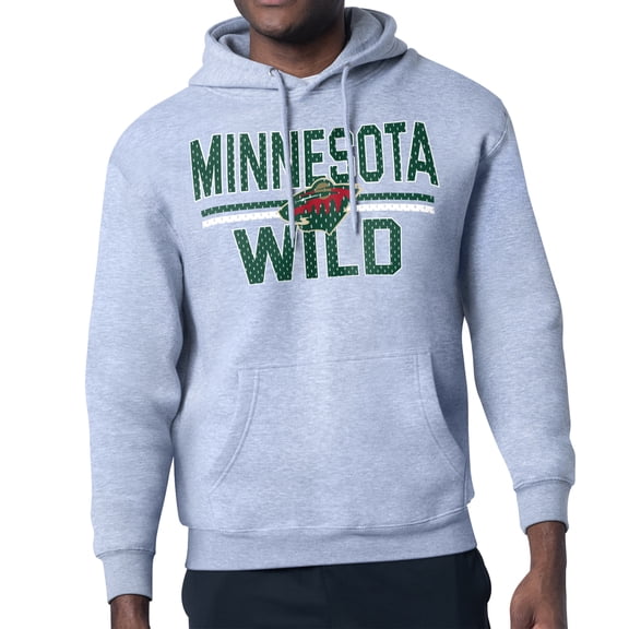 Men's Starter Heather Gray Minnesota Wild Mesh Look Team Name Logo Tri-Blend Pullover Hoodie