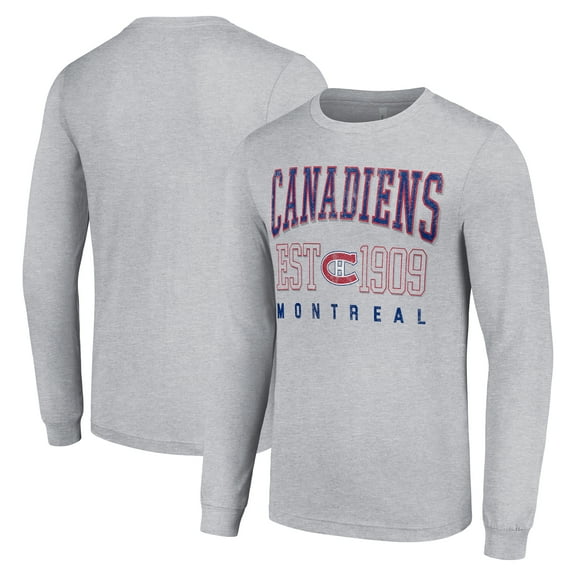 Men's Starter Heather Gray Montreal Canadiens Retro Graphic Long Sleeve Crew T-Shirt