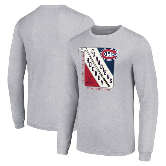 Men's Starter Heather Gray Montreal Canadiens Shield Long Sleeve Graphic T-Shirt