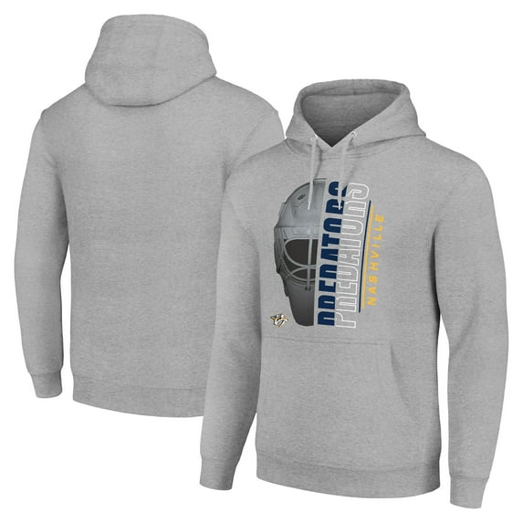 Men's Starter Heather Gray Nashville Predators Half Helmet Fleece Pullover Hoodie