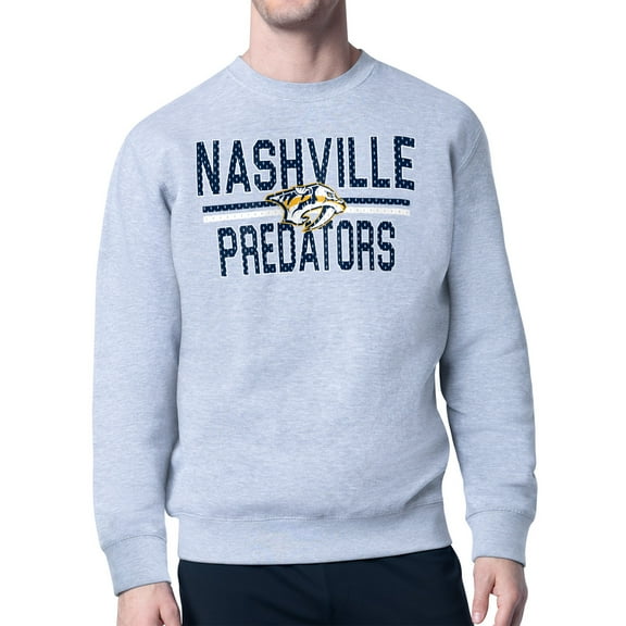 Men's Starter Heather Gray Nashville Predators Mesh Look Team Name Logo Pullover Sweatshirt