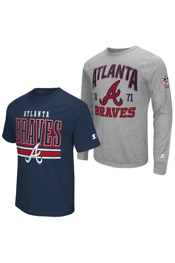 Men's Starter  Heather Gray/Navy Atlanta Braves Two-Pack Long Sleeve & Short Sleeve T-Shirt Set