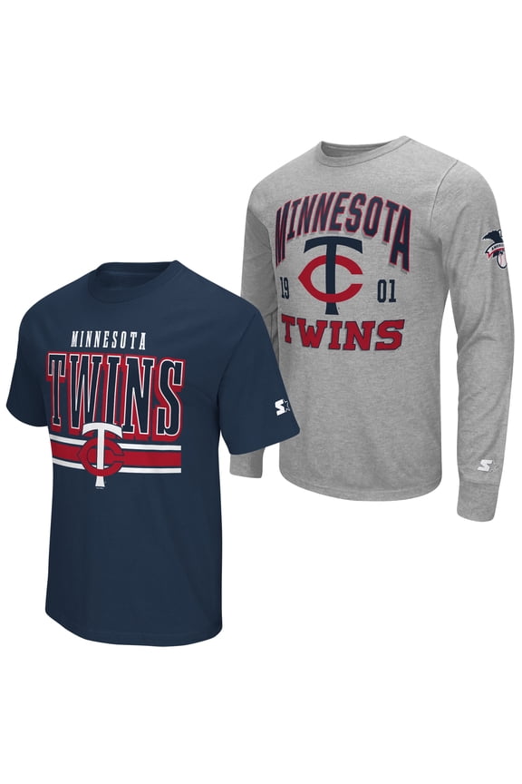 Men's Starter Heather Gray/Navy Minnesota Twins Two-Pack Long Sleeve & Short Sleeve T-Shirt Set