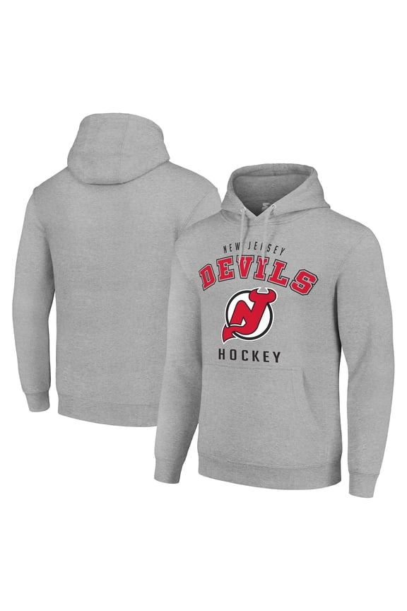 Men's Starter Heather Gray New Jersey Devils Logo Pullover Hoodie