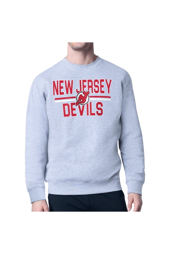 Men's Starter Heather Gray New Jersey Devils Mesh Look Team Name Logo Pullover Sweatshirt
