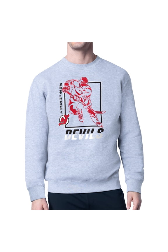 Men's Starter Heather Gray New Jersey Devils Player Grid Fleece Pullover Sweatshirt