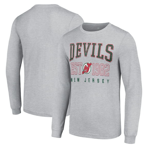 Men's Starter Heather Gray New Jersey Devils Retro Graphic Long Sleeve Crew T-Shirt