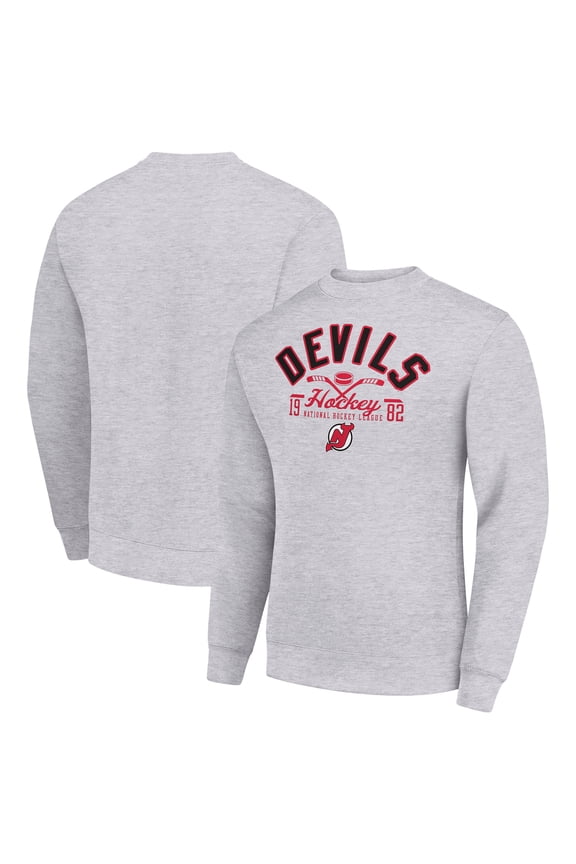 Men's Starter Heather Gray New Jersey Devils Stick And Puck Logo Fleece Pullover Sweatshirt