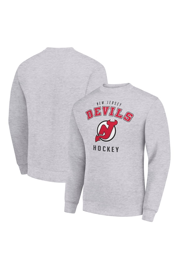 Men's Starter  Heather Gray New Jersey Devils Team Logo Fleece Pullover Sweatshirt