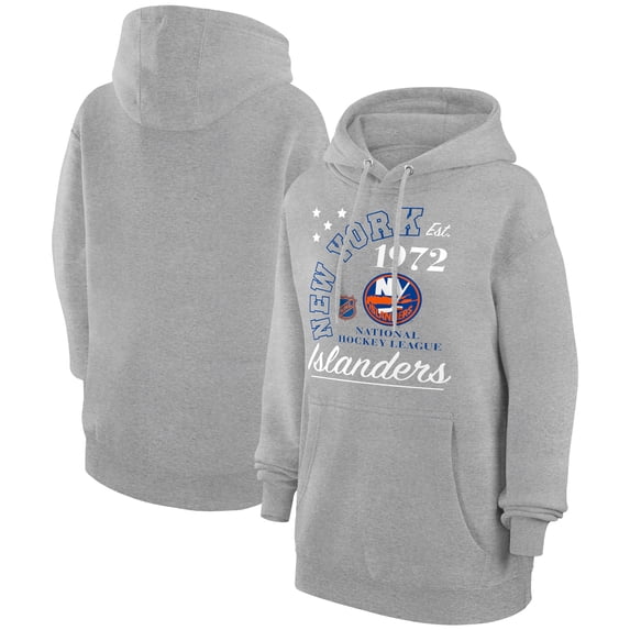 Men's Starter Heather Gray New York Islanders Arch City Team Graphic Fleece Pullover Hoodie