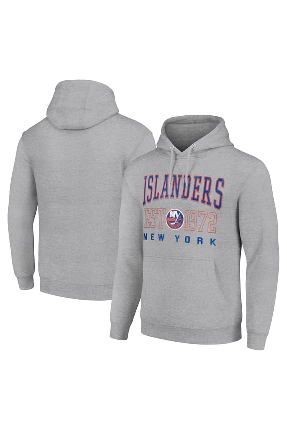 Men's Starter Heather Gray New York Islanders Retro Graphic Pullover Hoodie