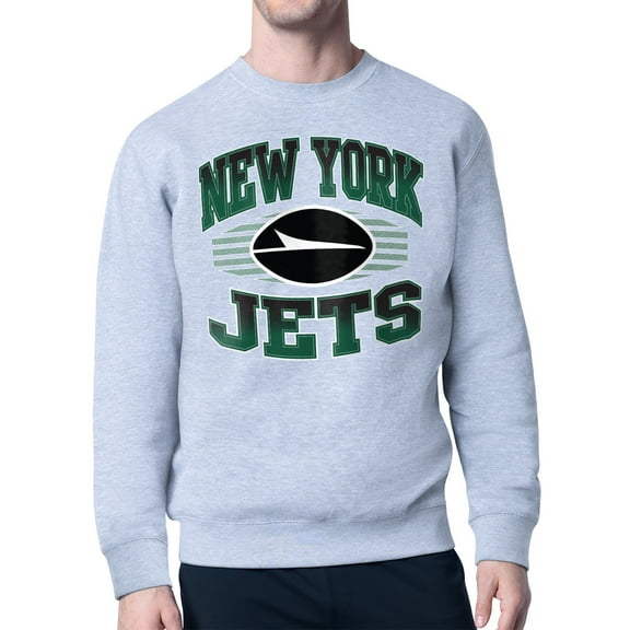 Men's Starter Heather Gray New York Jets Team Grit Graphic Fleece Pullover Sweatshirt