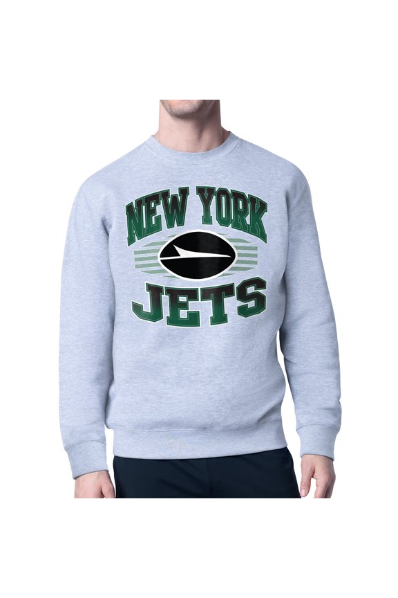 Men's Starter Heather Gray New York Jets Team Grit Graphic Fleece Pullover Sweatshirt