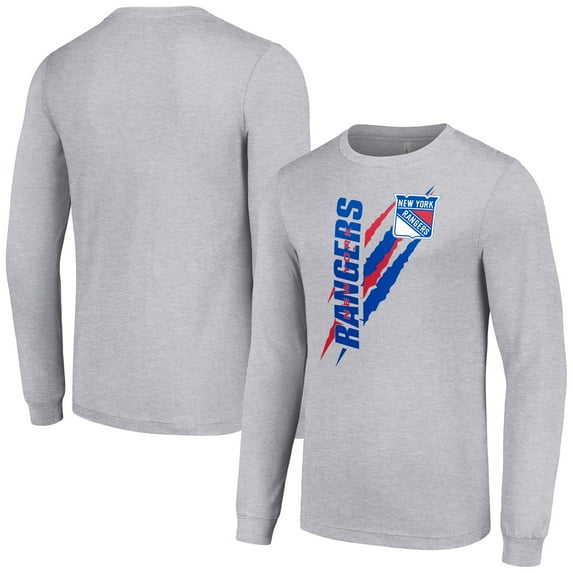Men's Starter Heather Gray New York Rangers Color Scratch Long-Sleeve T-Shirt