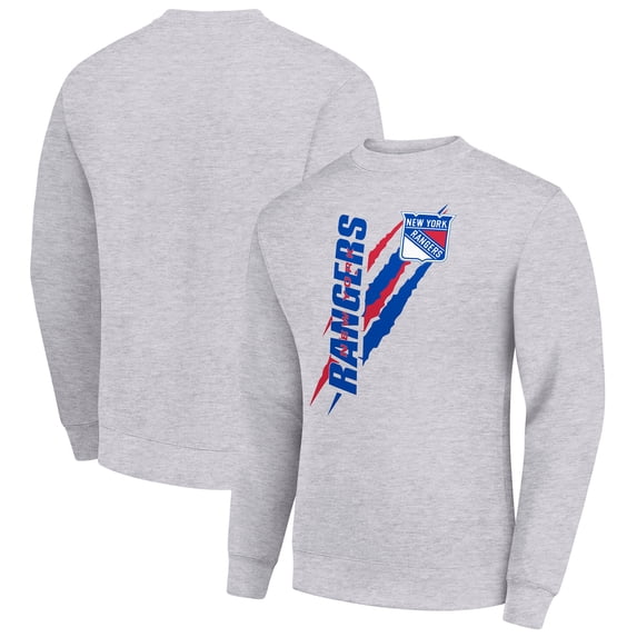 Men's Starter Heather Gray New York Rangers Color Scratch Pullover Sweatshirt