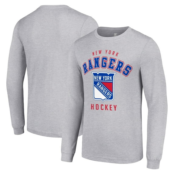 Men's Starter Heather Gray New York Rangers Logo Long Sleeve T-Shirt