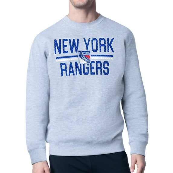Men's Starter Heather Gray New York Rangers Mesh Look Team Name Logo Pullover Sweatshirt