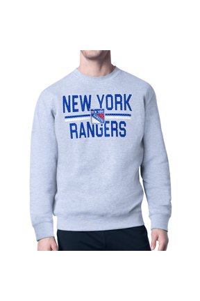 Men's Starter Heather Gray New York Rangers Mesh Look Team Name Logo Pullover Sweatshirt