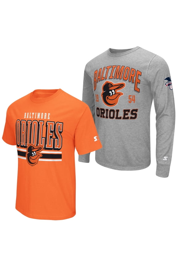Men's Starter  Heather Gray/Orange Baltimore Orioles Two-Pack Long Sleeve & Short Sleeve T-Shirt Set