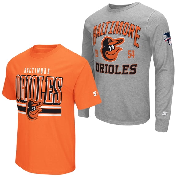 Men's Starter Heather Gray/Orange Baltimore Orioles Two-Pack Long Sleeve & Short Sleeve T-Shirt Set
