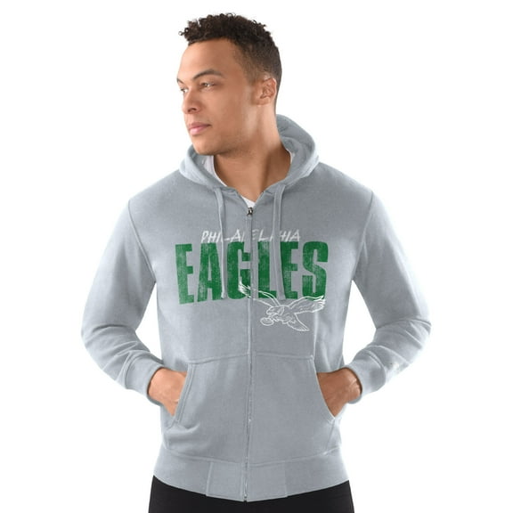 Men's Starter Heather Gray Philadelphia Eagles Distressed Classic Full-Zip Hoodie
