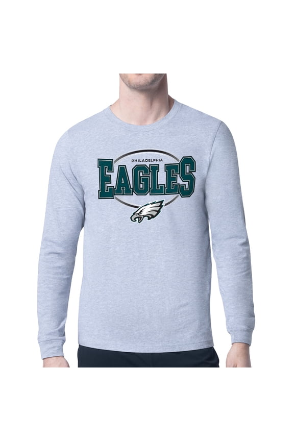 Men's Starter Heather Gray Philadelphia Eagles Team Track Graphic Long Sleeve T-Shirt