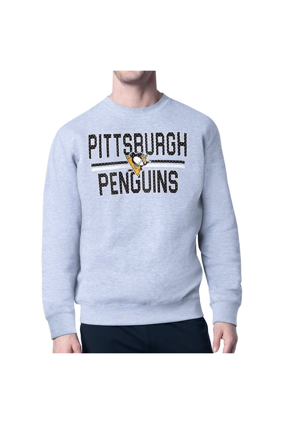 Men's Starter Heather Gray Pittsburgh Penguins Mesh Look Team Name Logo Pullover Sweatshirt