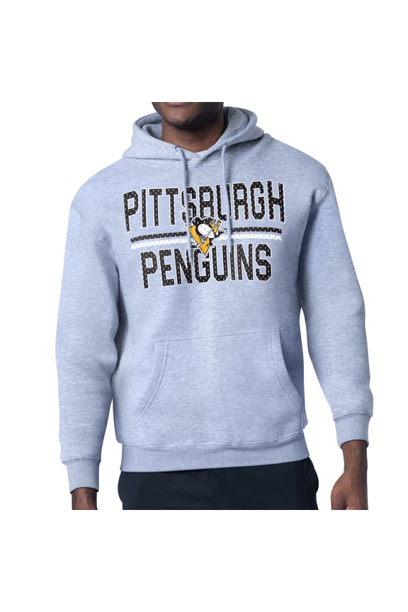 Men's Starter Heather Gray Pittsburgh Penguins Mesh Look Team Name Logo Tri-Blend Pullover Hoodie